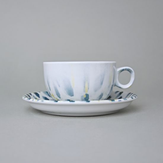 Šálek 200 ml a podšálek 15,5 cm, Déšť (modro-žlutá), G. Benedikt 1882