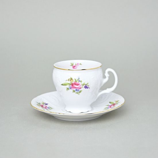 Coffee cup and saucer 150 ml / 14 cm, Thun 1794 Carlsbad porcelain, BERNADOTTE Meissen Rose