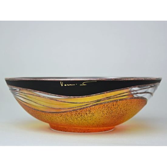 Studio Miracle: Mísa Slza oranžovo-žlutá, 25,5 x 21,5 cm, ruční dekorace Vlasta Voborníková