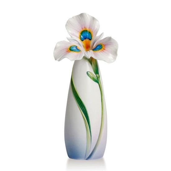 Peacock Iris sculptured porcelain small vase 22,5 cm, FRANZ Porcelain