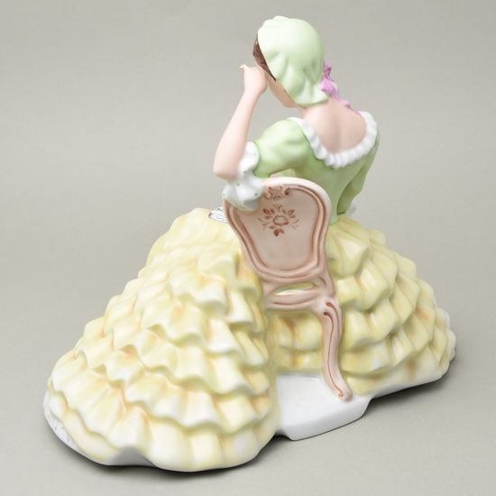 Lady with book, large, 22,5 x 32,5 x 26,5 cm, green - yellow, Royal Dux Bohemia