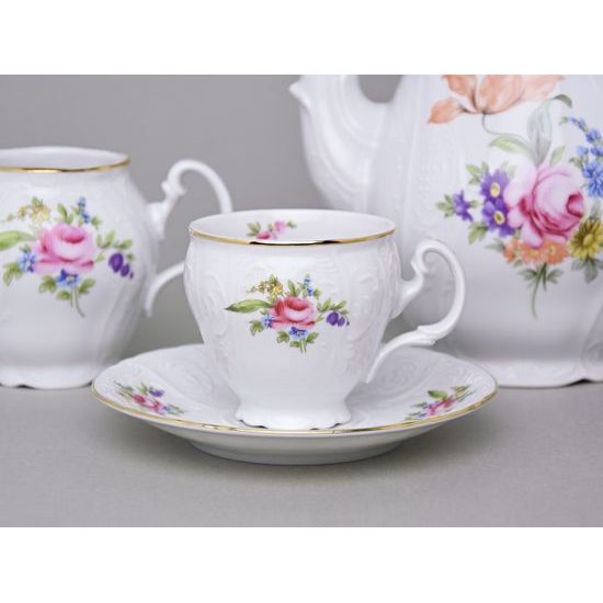 Kávová sada pro 6 osob, Thun 1794, karlovarský porcelán, BERNADOTTE míšeňská růže