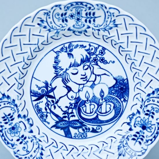 Vánoční / výroční talíř 2003 závěsný 18 cm, reliéfní, Cibulák, originální z Dubí