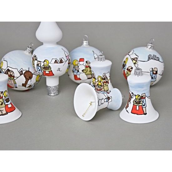 A set of The Christmas Tree Decoration Glass Balls 7,5 cm "Czech Winter 1918" + Christmas tree tip, Set 9 pcs.