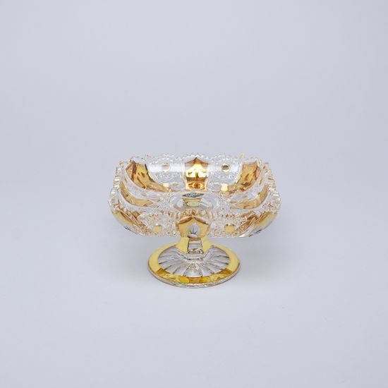 Cut Crystal Bowl on the stand, 148 mm, Gold + Enamel, Jahami Bohemia