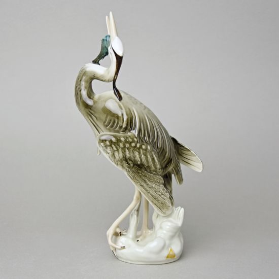 Volavka s rybou 14,5 x 10,5 x 28,5 cm, Luxor, Porcelánové figurky Duchcov