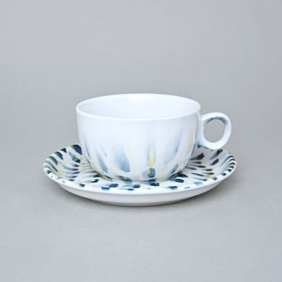 Šálek 200 ml a podšálek 15,5 cm, Déšť (modro-žlutá), G. Benedikt 1882