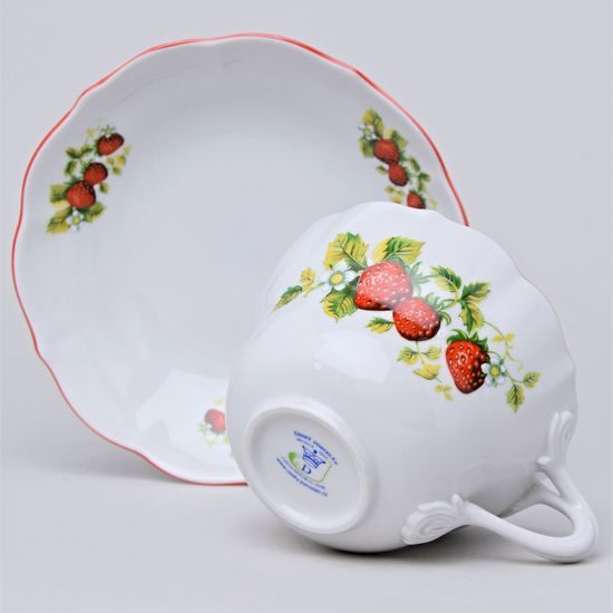 Cup and saucer D + D, 400 ml / 18,2 cm, Strawberries, Český porcelán a.s.