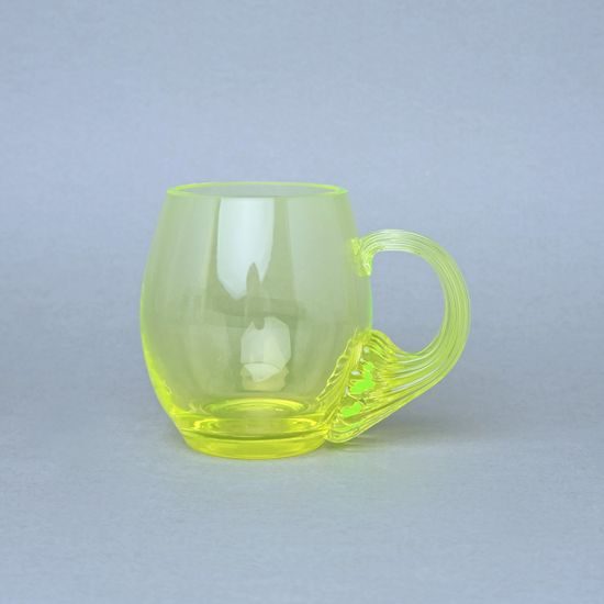 Sklenice hladká s uchem (uranové sklo), 300 ml, Sklárna Janov