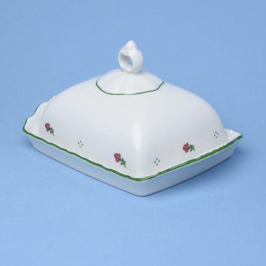 Máslenka spodek (tácek na 250 g máslo) 14 x 19 cm, Verona červený kvítek + zelená, G. Benedikt 1882