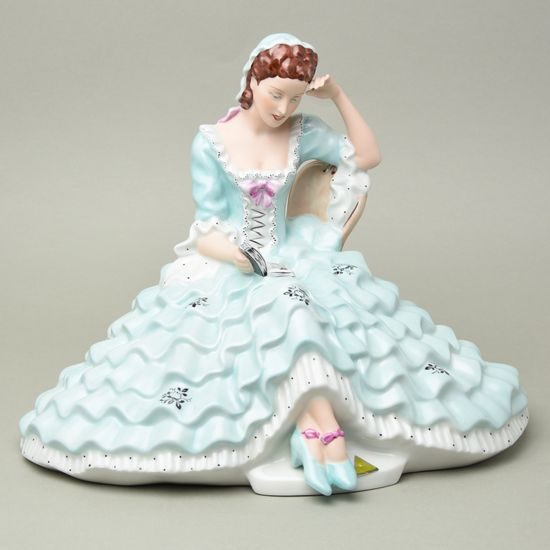 Lady with book, large, 22,5 x 32,5 x 26,5 cm, turquoise, Royal Dux Bohemia