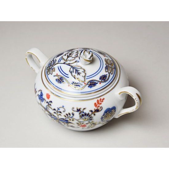 Sugar bowl with handles 0,30 l, Original Blue Onion Pattern + gold + ruby red