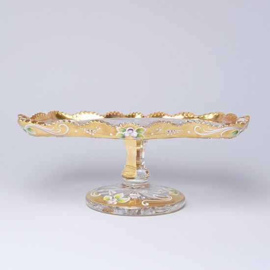 Cut Crystal Tray on stand, 280 mm, Gold + Enamel, Jahami Bohemia