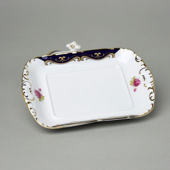 440: Butter dish for 250 g butter, Sonáta, cobalt + gold + roses, Leander Loučky