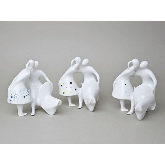 Milenci na skútru 14,5 x 12,5 x 16,5 cm, Bílá + barevné puntíky, Porcelánové figurky Duchcov