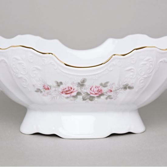 Gold line: Fruit bowl 34 cm with 2 handles, Thun 1794 Carlsbad porcelain, BERNADOTTE roses