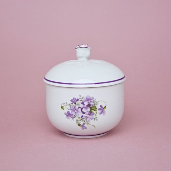 Cukřenka bez oušek s víčkem bez výřezu, 0,30 l, fialky, Český porcelán a.s.