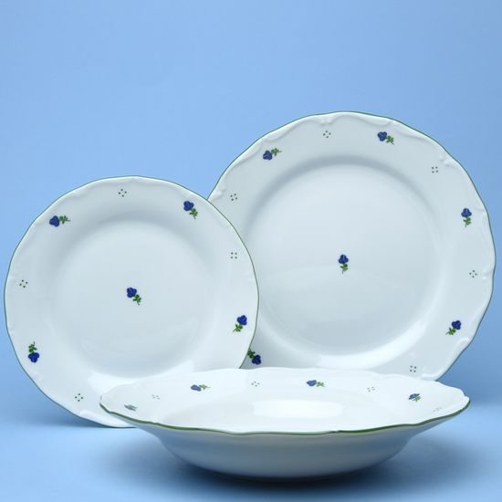 Plate set for 6 pers. 25,24,19, Verona blue flowers + green, G. Benedikt 1882