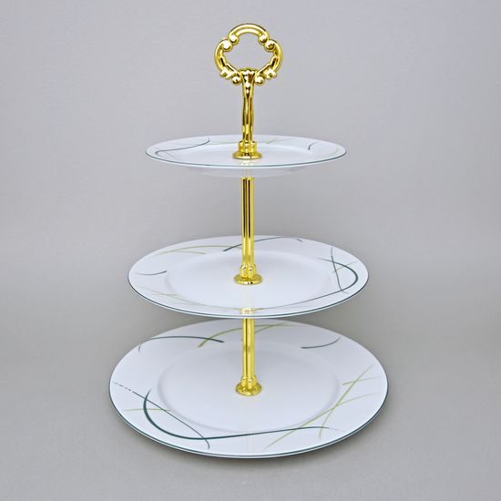 Cake stand 3 pcs. 34 cm, Thun 1794, karlovarský porcelán, OPÁL grass