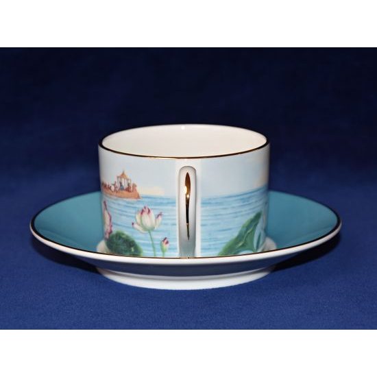 Blenheim Palace - Indian Room, Blooming Lotus: Cup 200 ml and saucer breakfast, English Fine Bone China, Roy Kirkham