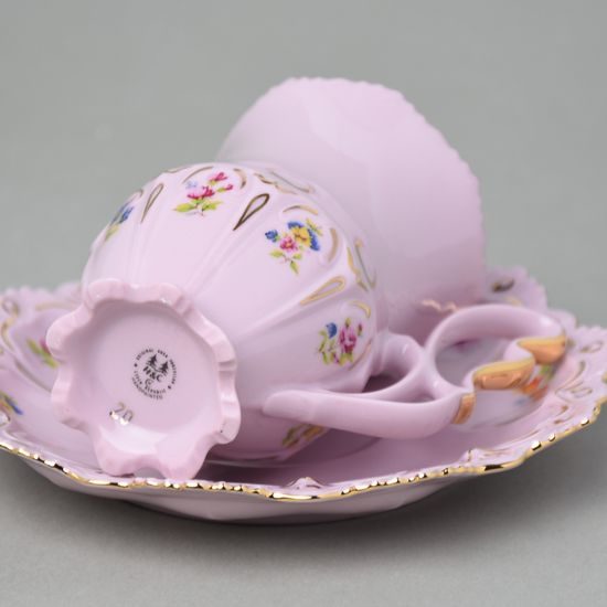 Šálek 200 ml vysoký a podšálek na čokoládu, Lenka 247, Růžový porcelán z Chodova