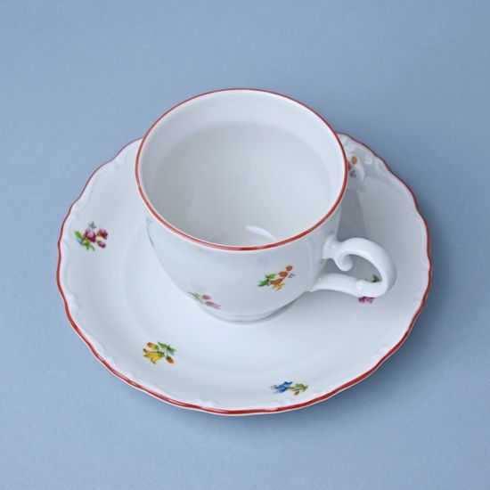 Šálek 190 ml a podšálek 155 mm káva/čaj, Ophelie házenka s červenou linkou, Thun 1794 Nová Role