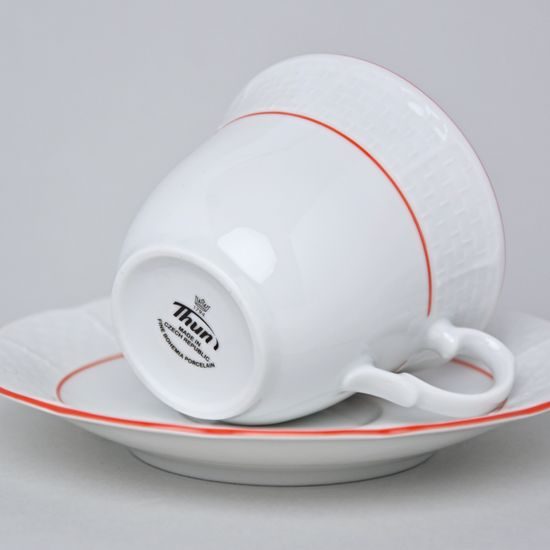 Natalie: Cup tall + saucer, Thun 1794,Carlsbad porcelain, red line