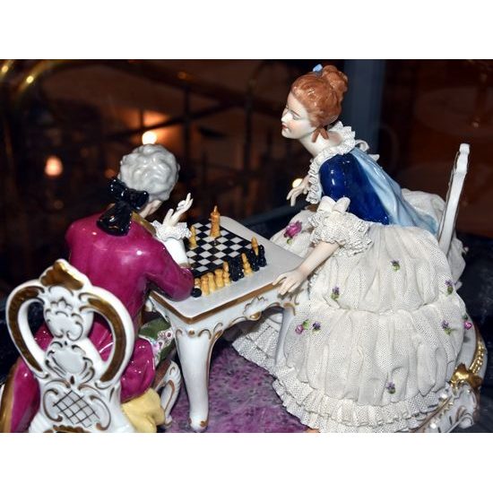 Chess players (Madam with lace) 30 x 20 cm, Kurt Steiner, Porcelain Figures Unterweissbacher