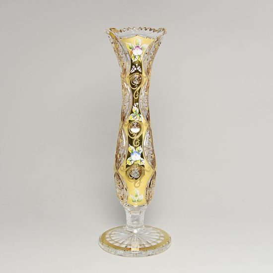 Cut Crystal Vase, 30 cm, Gold + Enamel, Jahami Bohemia