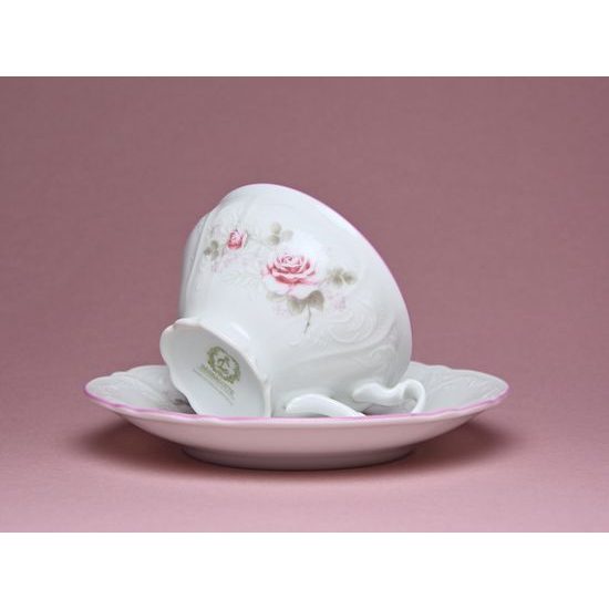 Pink line: Tea cup and saucer 205 ml / 15,5 cm, Thun 1794 Carlsbad porcelain