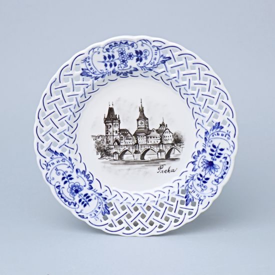 Plate perforated – Prague Monuments (Black, Random selection), 18 cm, Vilém Janoušek, Original Blue Onion Pattern