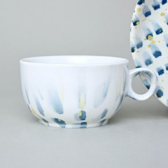 Šálek 200 ml a podšálek 15,5 cm, Déšť (modro-žlutá), G. Benedikt 1882