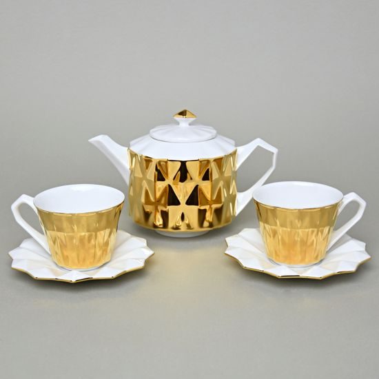 Tea / Coffee Set for 2 pers, Diamond Gold, Goldfinger Porcelain