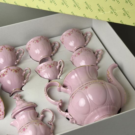 Kávová sada pro 6 osob, Sonáta, dekor 158, Leander, růžový porcelán