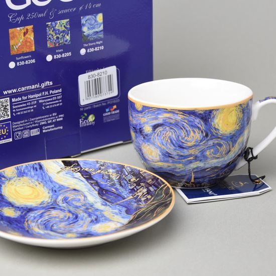 Šálek 250 ml + podšálek 140 mm, Vincent van Gogh, Hvězdná noc, porcelán Carmani