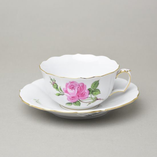 Tea cup 200 ml and saucer 15 cm, meissen rose decor, Meissen porcelain