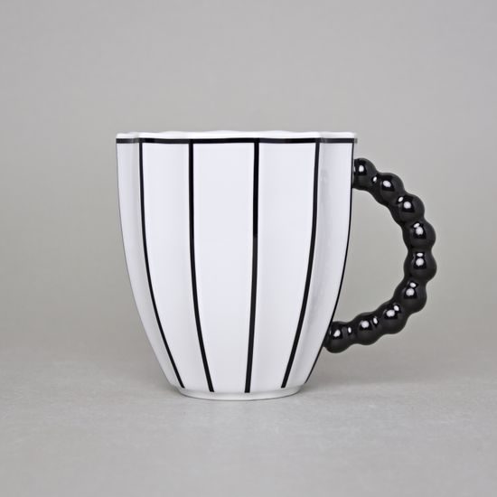 Mug Retro Z, White + Black Stripes, 400 ml, Porcelain Goldfinger