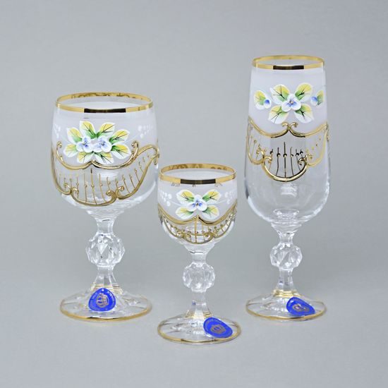 18-dílná sada skleniček Claudia, smaltované kvítky + zlato, Novoborské sklo