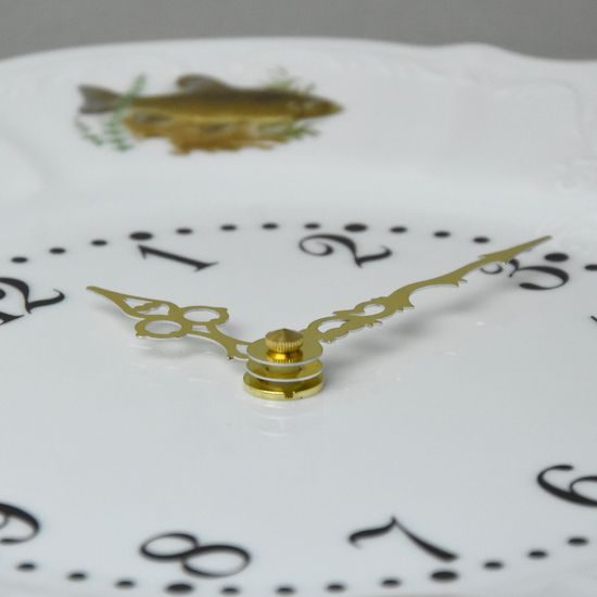 Wall clock 27 cm, Thun 1794 karlovarský porcelán, BERNADOTTE fishing