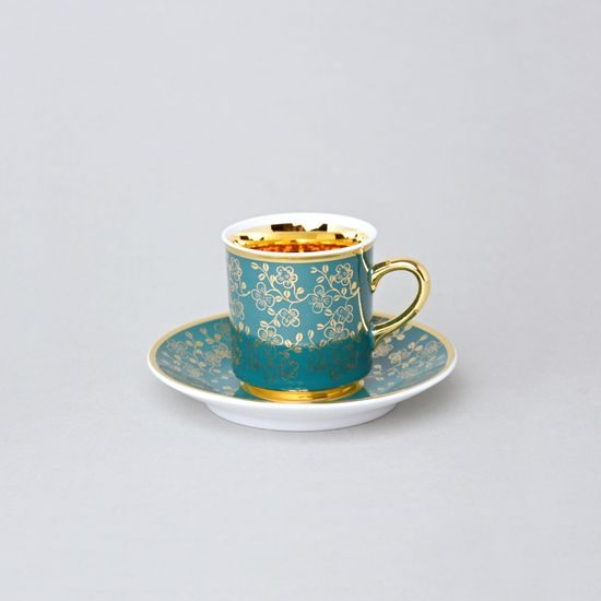 Šálek 100 ml mocca a podšálek 11,5 cm Sabina, vnitřní zlacení, tmavě zelené, Leander Loučky