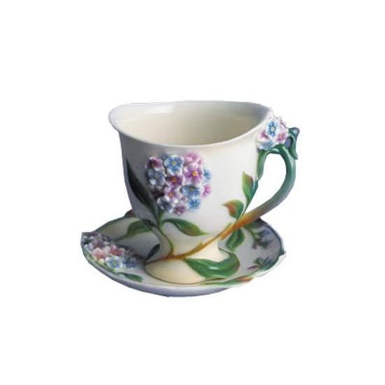 Forget me not flower design sculptured porcelain cup/saucer set, FRANZ Porcelain