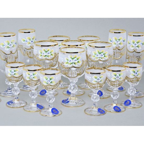 18-dílná sada skleniček Claudia, smaltované kvítky + zlato, Novoborské sklo