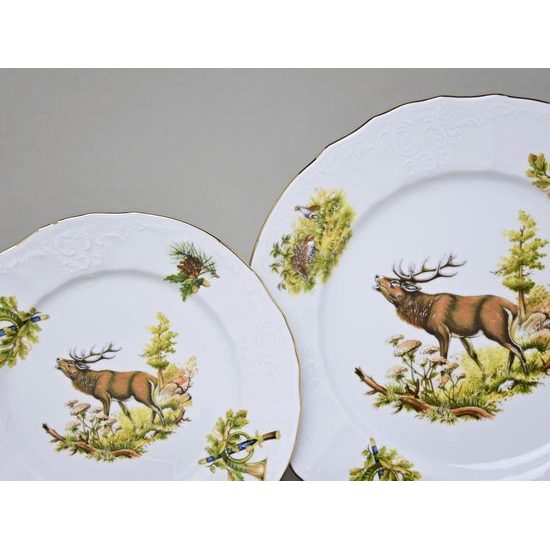 Plate set for 6 persons, Thun 1794 Carlsbad porcelain, BERNADOTTE hunting