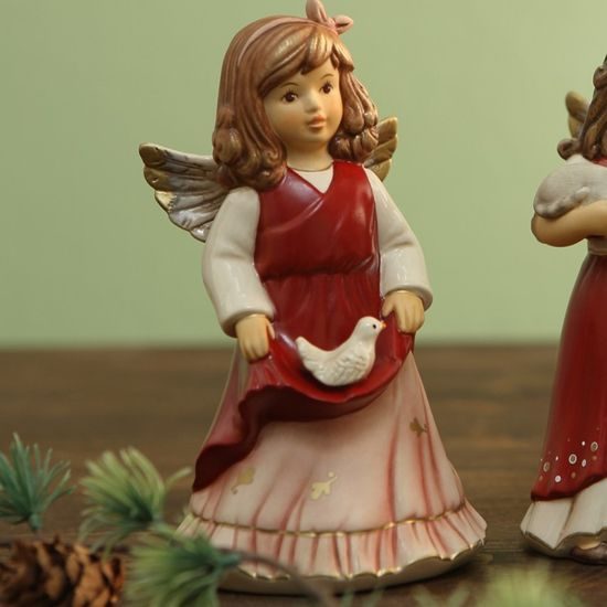 Anděl míru v červené, 8,5 / 7,5 / 14,5 cm, kamenina, Goebel