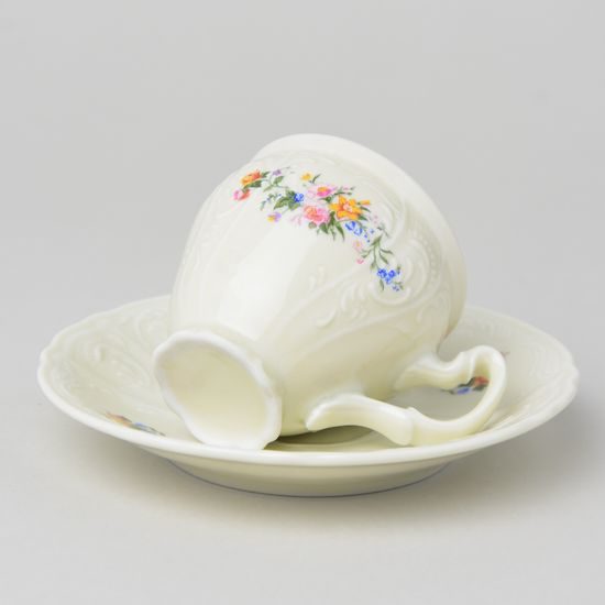 Espresso cup and saucer 75 ml / 12 cm, Thun 1794 Carlsbad porcelain, BERNADOTTE ivory + flowers