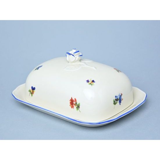 Butter dish for 250 g butter, Házenka ivory w/blue line, Český porcelán a.s.