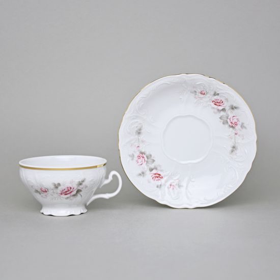 Zlatá linka: Šálek a podšálek čajový 205 ml / 15,5 cm, Thun 1794, karlovarský porcelán, BERNADOTTE růžičky