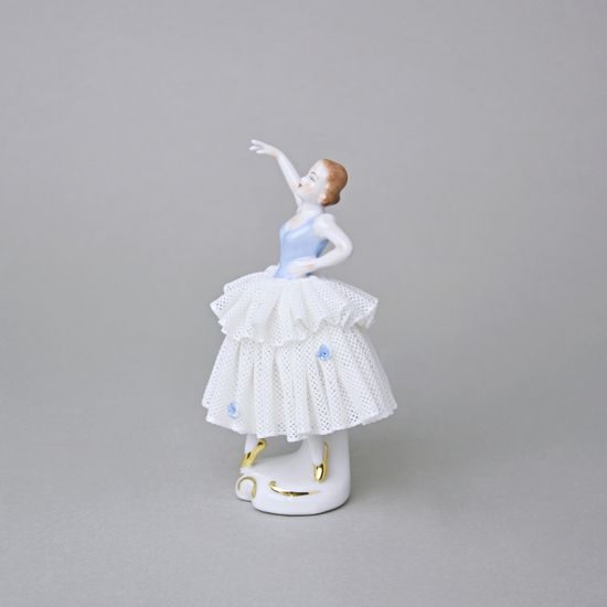 Tanečnice s krajkou (bledě modrá) 8 x 6 x 12 cm, Kurt Steiner, Porcelánové figurky Unterweissbacher