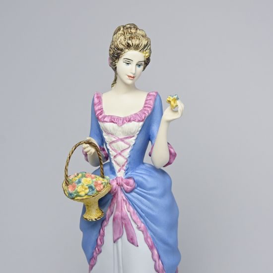 Dáma s košíkem modrorůžová tmavší 10 x 11 x 28 cm, Pastel, Porcelánové figurky Duchcov