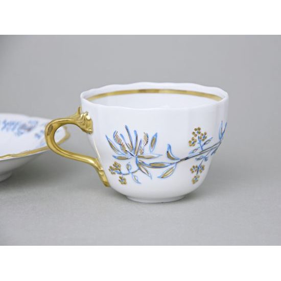 Elegance: Cup 0,21 l + saucer 16 cm, Gold + Blue, Hand-decorated by Vilém Janoušek, Český porcelán a.s